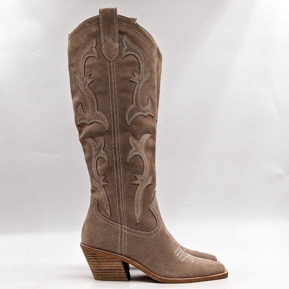Dolce Vita Women Samsin Western Cowgirl Light Beige Suede Tall Boots Size 5 - Picture 6 of 10